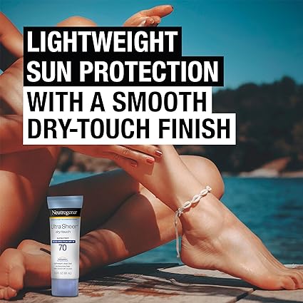 Neutrogena Ultra Sheer Dry-Touch Water Resistant and Non-Greasy Sunscreen Lotion with Broad Spectrum SPF 70, 3 Fl Oz (Pack of 3)