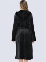 1pc Simple Solid Color Women's Thickened Flannel Hooded Robe For Autumn/Winter Home Use