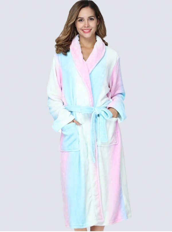 Single Piece Simple Ombre Ladies Autumn & Winter Thickened Flannel Loose Pajamas