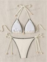 Women's Summer Beach Floral Bikini Set With Fringe Edge Design And Halter Neck Tie