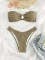 Swim Ring Linked Bandeau Bikini Set,Summer Beach