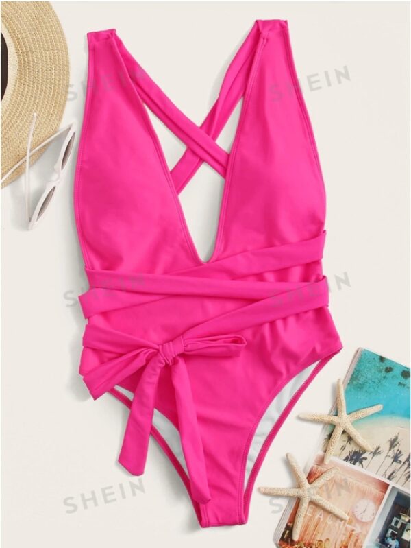 Swim Summer Beach Crisscross Knot Front One Piece Swimsuit