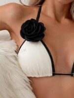 Women's Beachwear Contrast Color Trim Bikini Top With 3D Flower Decoration