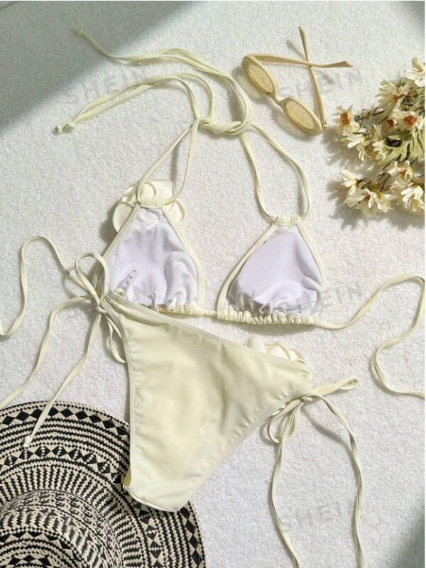 Summer Beach Appliques Halter Triangle Tie Side Bikini Set