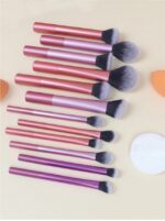 12pcs Multi-Functional Makeup Brush Set Including Powder Brush, Blush Brush, Foundation Brush, Eyeshadow Brush, Blending Brush, Contour Brush, Along With An Oblique Cut Beauty Blender, Rounded Beauty Blender, And White Powder Puff