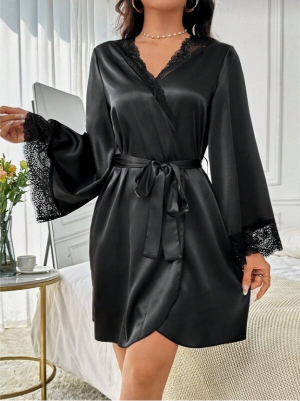 Women's Lace Patchwork Belted Robe