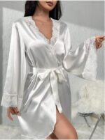 Women's Lace Patchwork Belted Robe