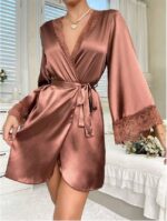 Women's Lace Patchwork Belted Robe