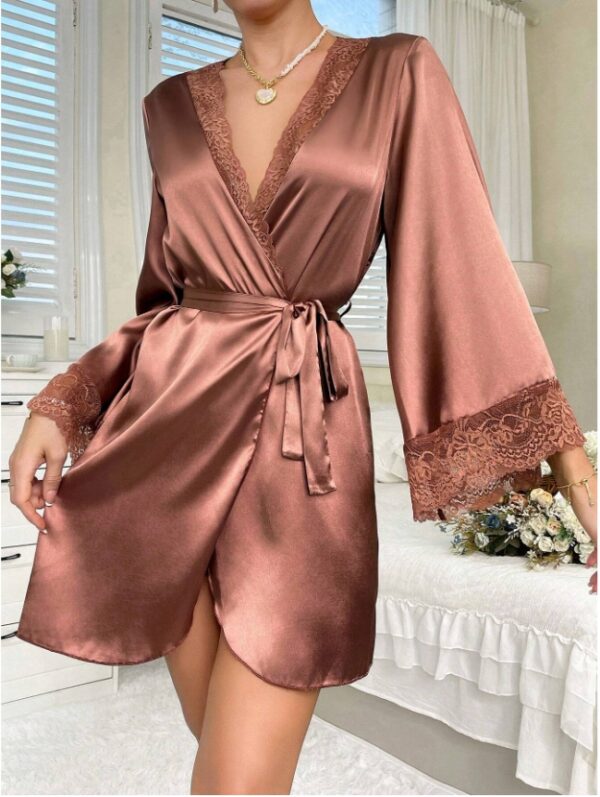 Women's Lace Patchwork Belted Robe