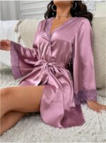 Women's Lace Patchwork Belted Robe