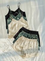 3pcs Solid Cami Top & Shorts PJ Set / Pajama Set